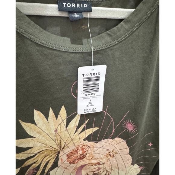 NWT TORRID Olive Green Graphic Print Cold Shoulder Short Sleeve Women's Sz 3 - Picture 8 of 8